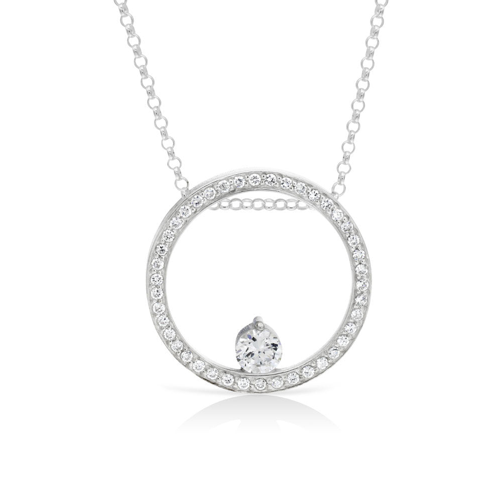 Large Silver Circle Slide Pendant - www.sparklingjewellery.com