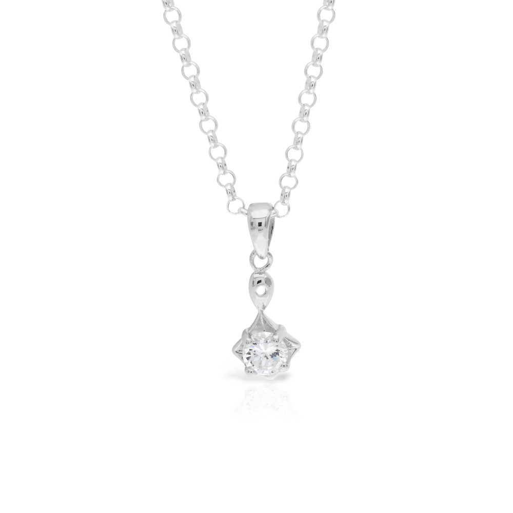 Silver Diamond Shaped Solitaire Pendant - www.sparklingjewellery.com