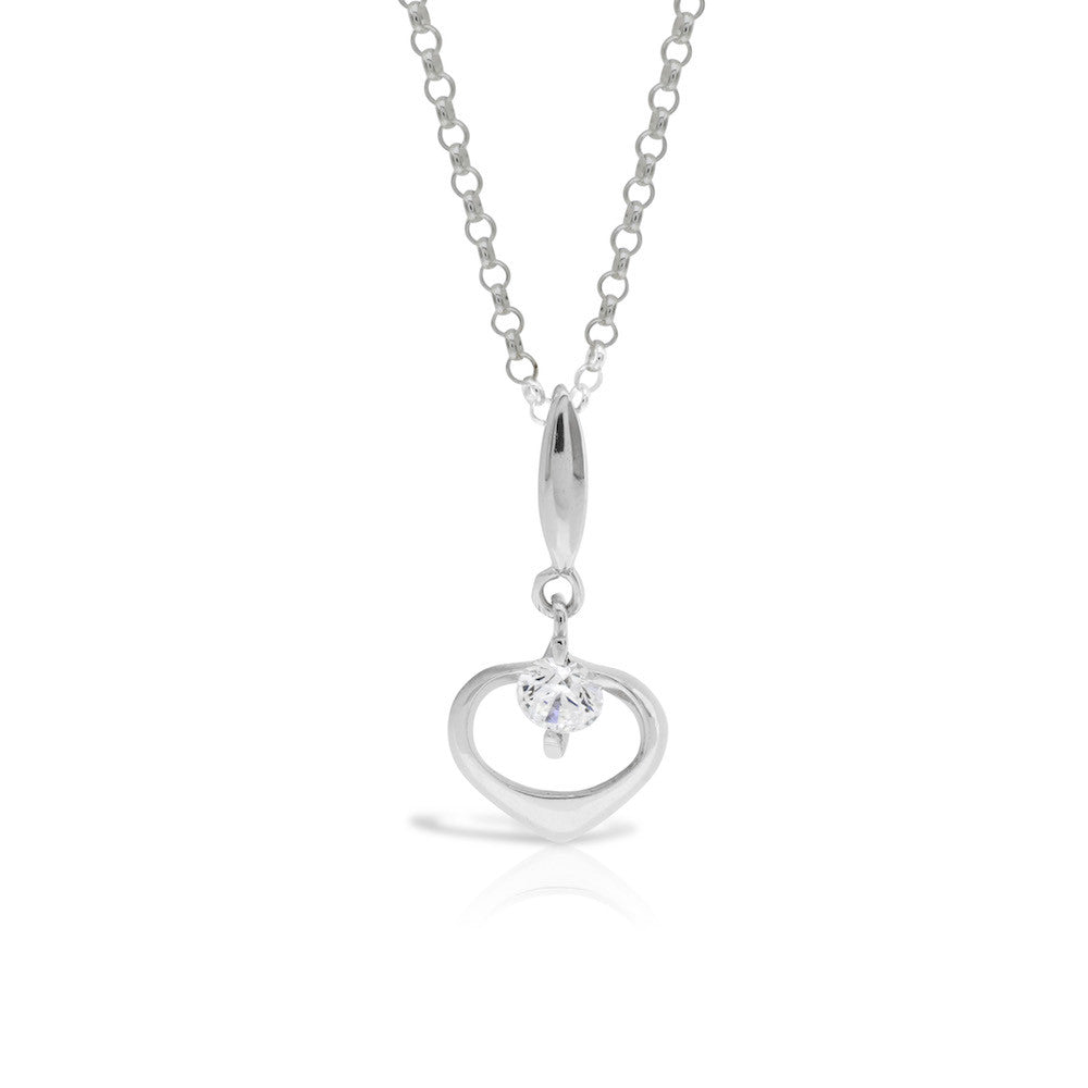 Silver Solitaire Heart Pendant - www.sparklingjewellery.com