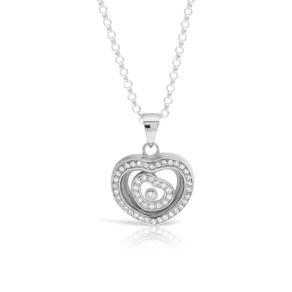 Silver Memory Locket Heart in Heart Pendant - www.sparklingjewellery.com