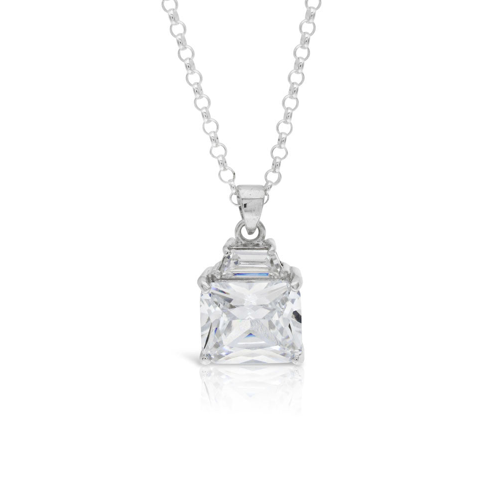 Princess Cut Silver Solitaire  Pendant - www.sparklingjewellery.com