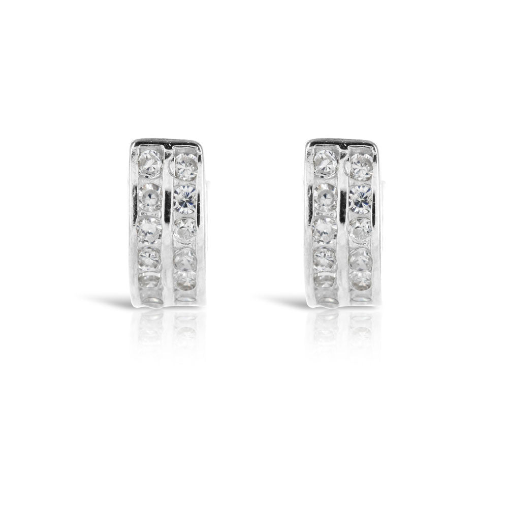 Double Row Silver and CZ Huggy Earrings - www.sparklingjewellery.com