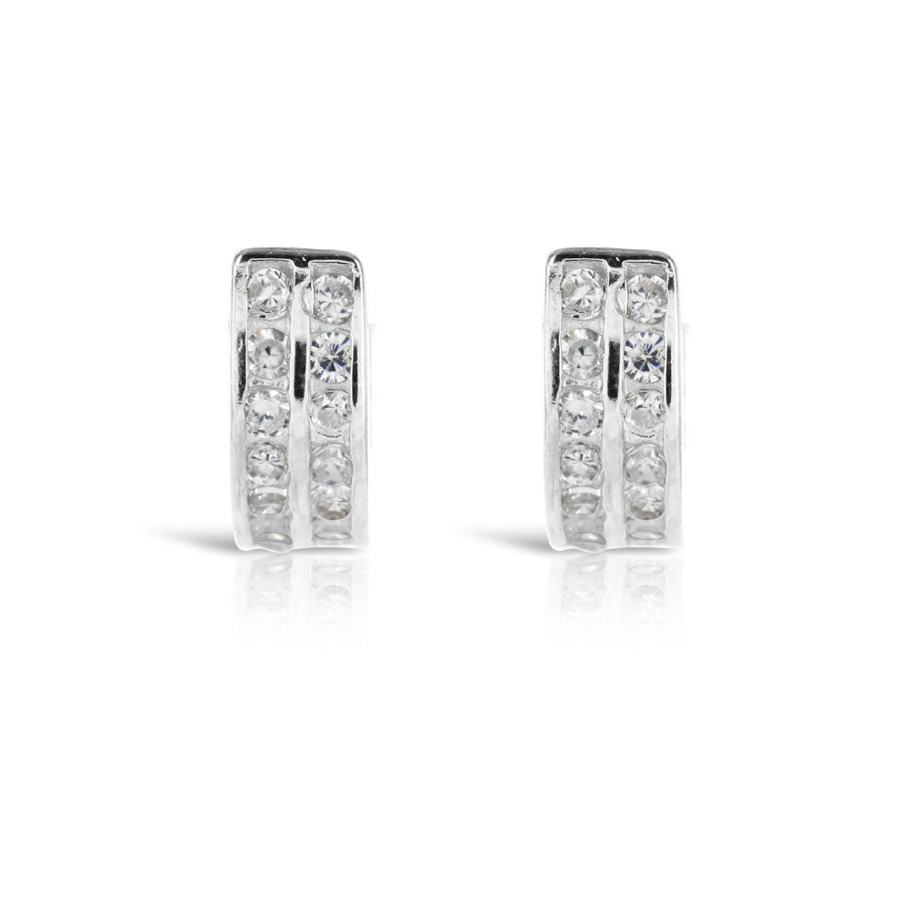 Double Row Silver and CZ Huggy Earrings - www.sparklingjewellery.com