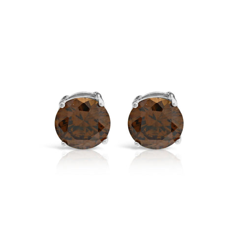 Chocolate Brown Silver Stud Earrings - www.sparklingjewellery.com
