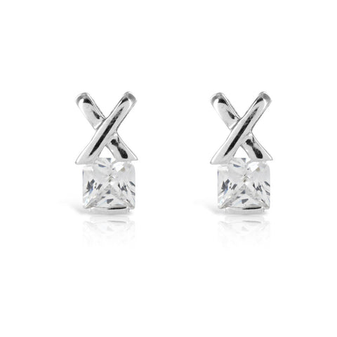 White Kiss Solitaire Silver Earrings - www.sparklingjewellery.com