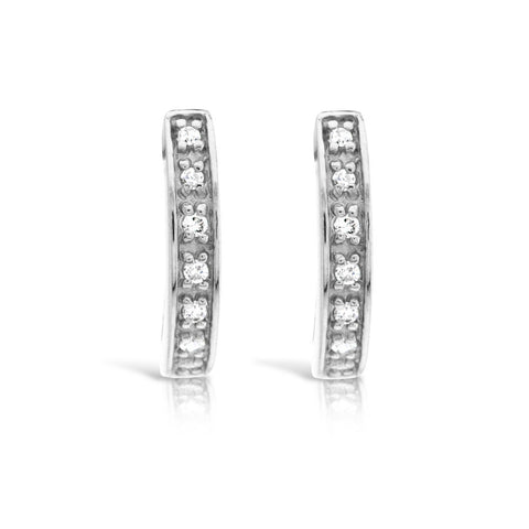 Silver Huggy Hoop Earrings Channel Set - www.sparklingjewellery.com