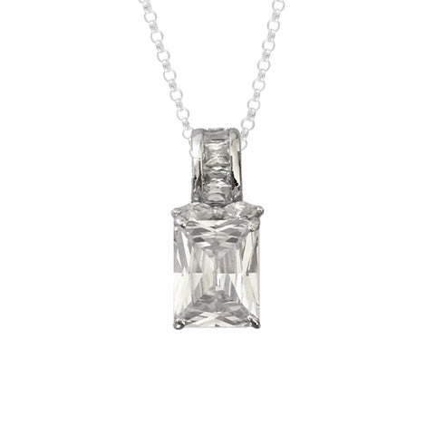 Sterling Silver Emerald Cut Simulated Diamond Pendant - www.sparklingjewellery.com