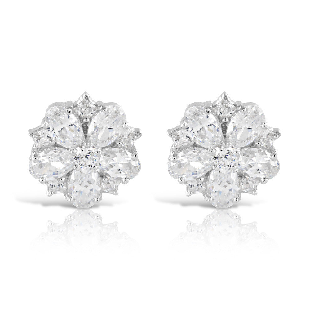 Sterling Silver Art Deco Flower Earrings - www.sparklingjewellery.com