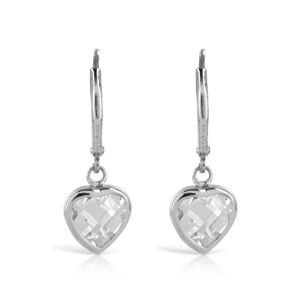 Silver Heart Drop Earrings - www.sparklingjewellery.com