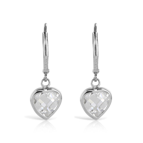 Silver Heart Drop Earrings - www.sparklingjewellery.com