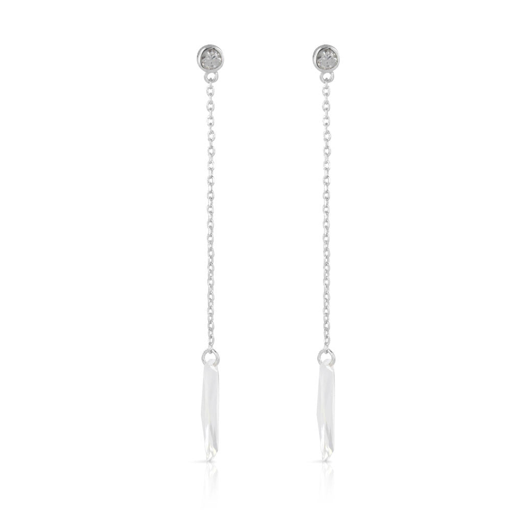 Rectangle CZ Silver Drop Earrings - www.sparklingjewellery.com