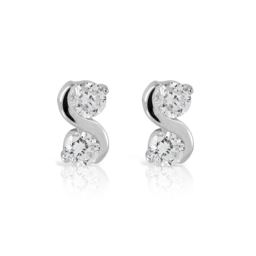 Sterling Silver CZ Stud Swirl Earrings - www.sparklingjewellery.com