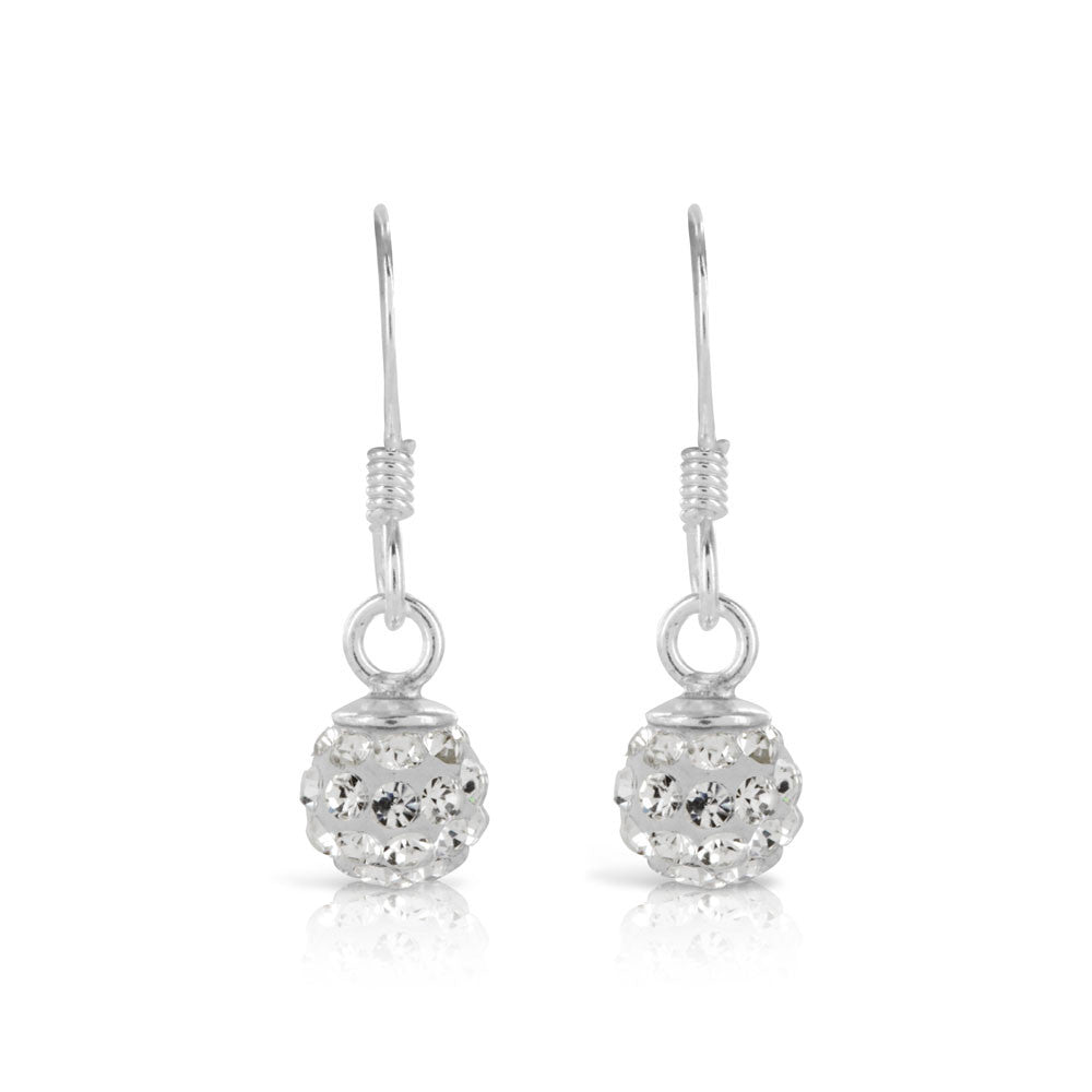 Shamballa Drop Silver Earrings - www.sparklingjewellery.com