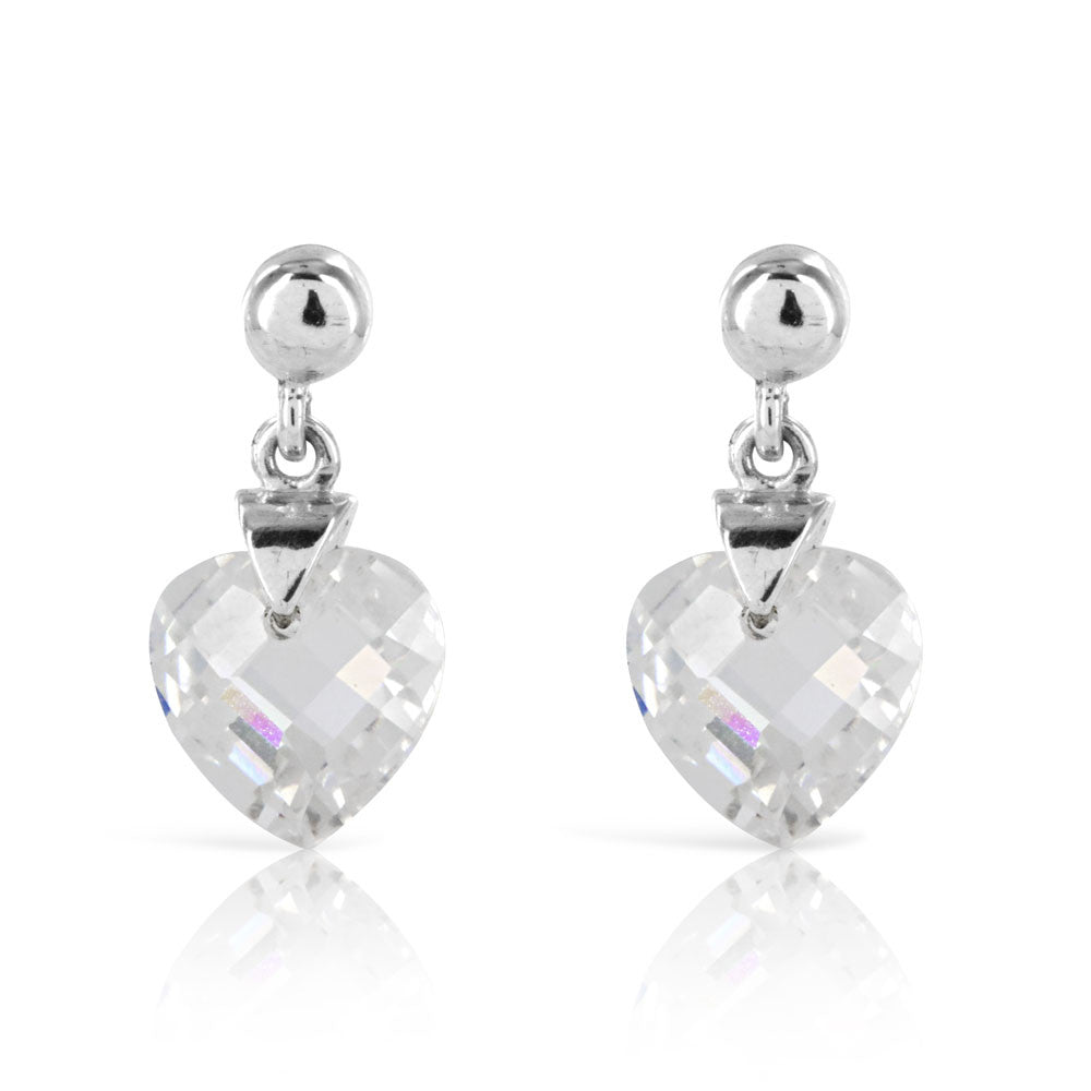 Faceted Heart Silver Earrings - www.sparklingjewellery.com