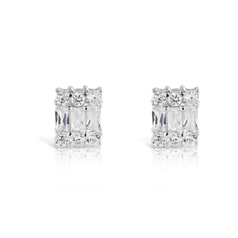 Emerald Cut Illusion Set Stud Earrings - www.sparklingjewellery.com