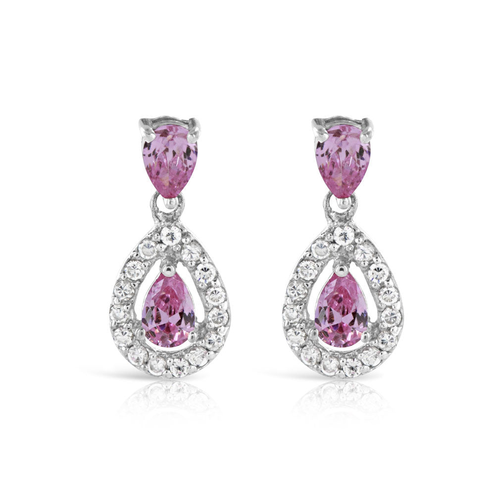 Pink Garnet Sterling Silver Drop Earrings - www.sparklingjewellery.com