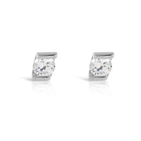 Tension Set Silver Solitaire Stud Earrings - www.sparklingjewellery.com