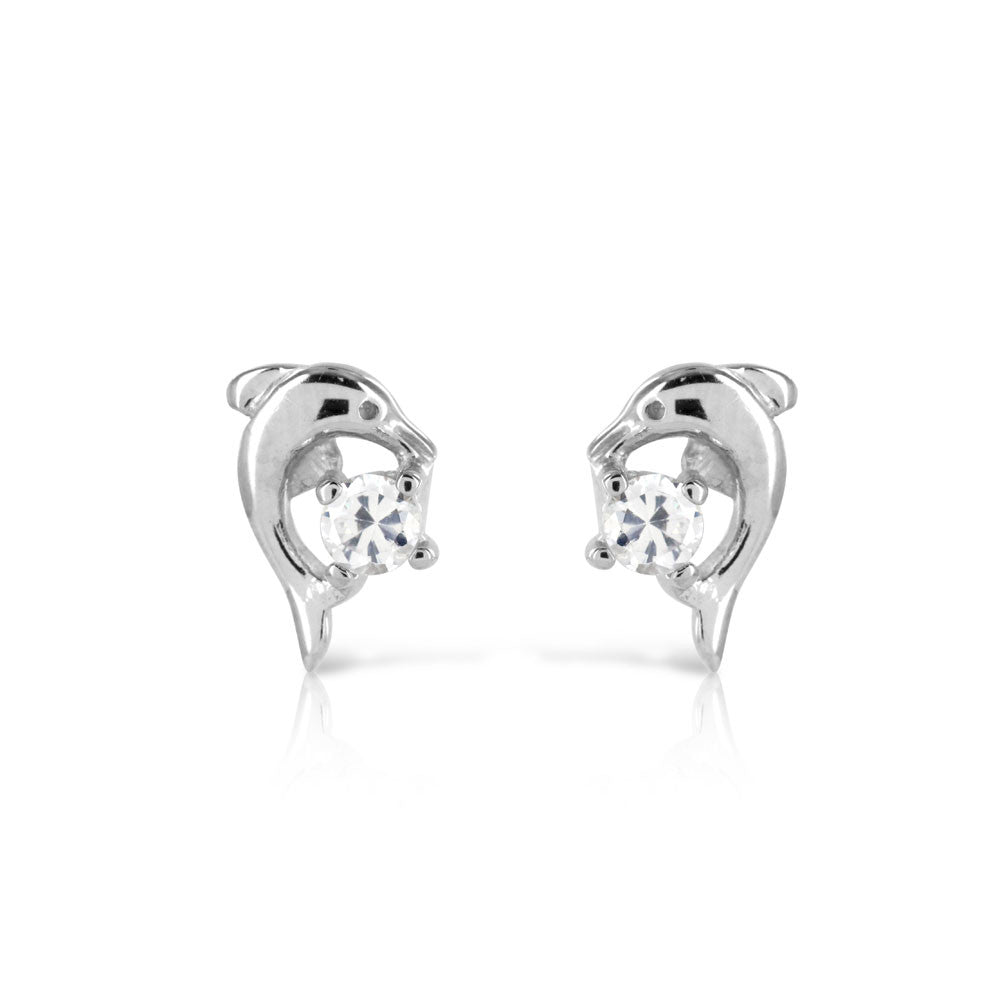 925 Sterling Silver Dolphin Stud Earrings - www.sparklingjewellery.com