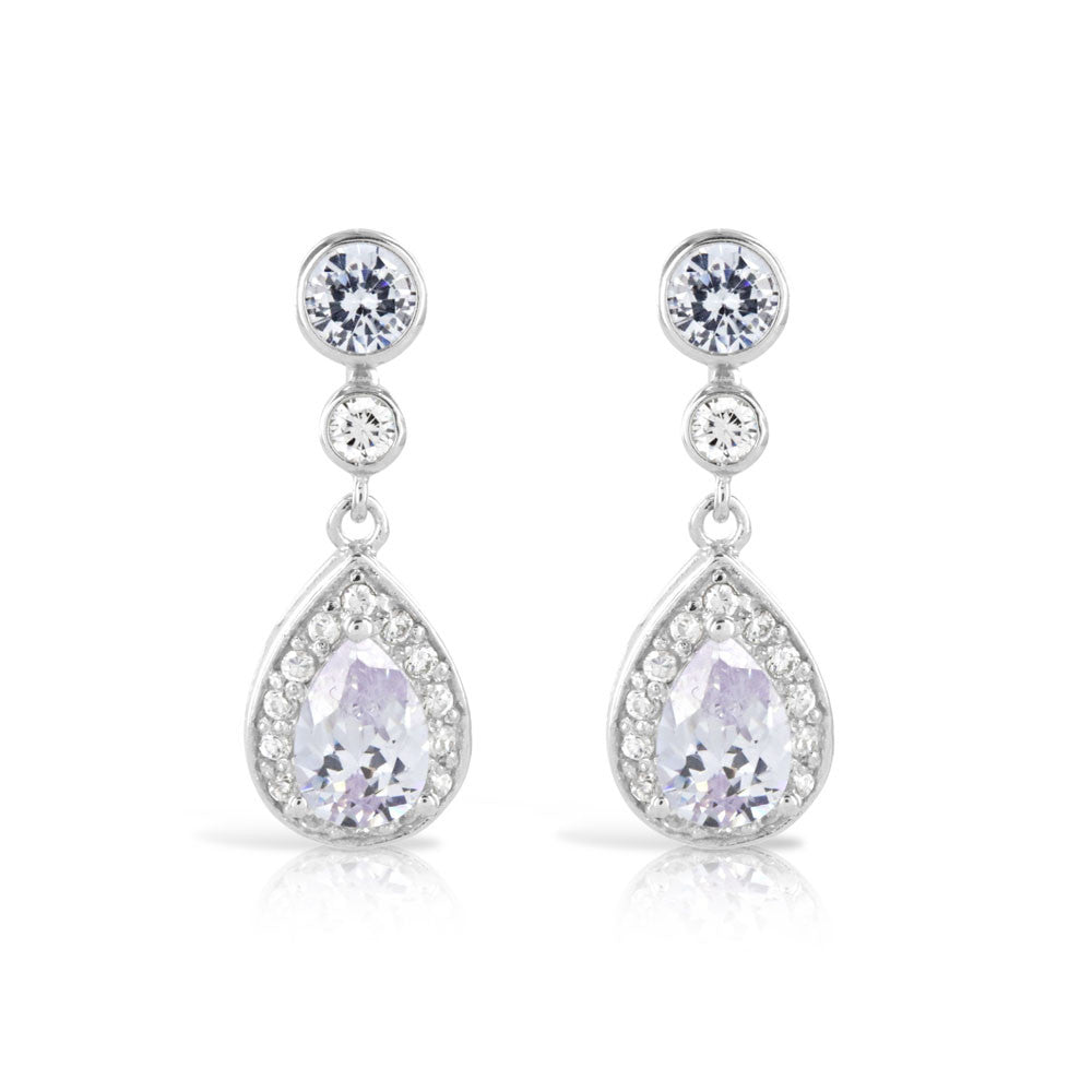 White Lilac Bridal Pear Drop Earrings - www.sparklingjewellery.com