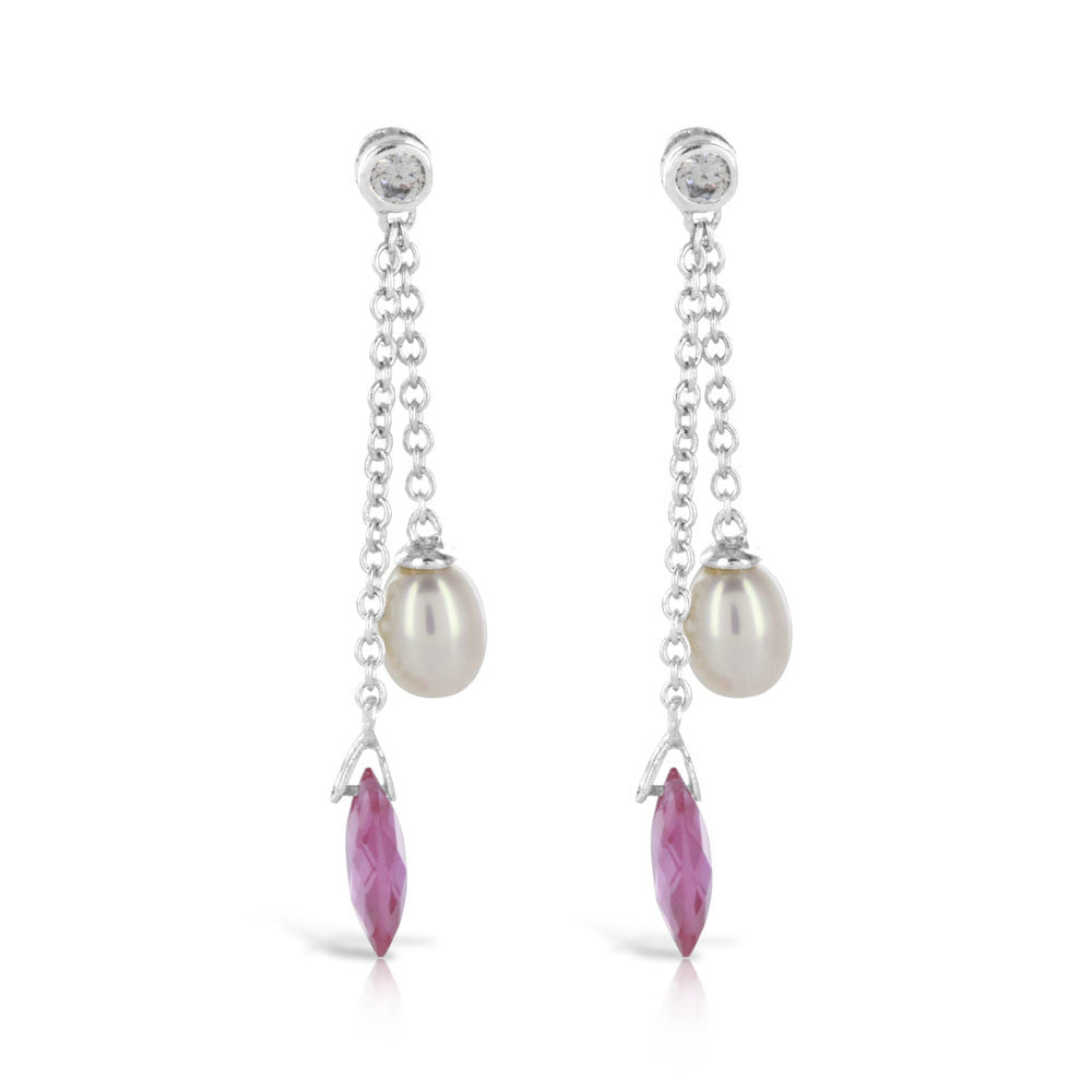 Pearl Pink Garnet Silver Drop Earrings - www.sparklingjewellery.com