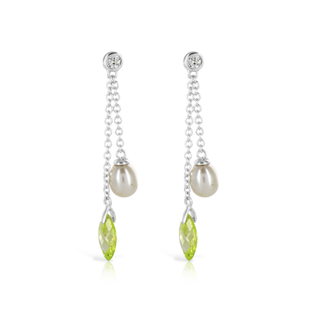 Pearl Peridot Silver Drop Earrings - www.sparklingjewellery.com