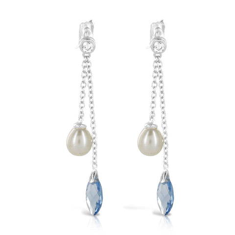 Pearl Aqua Silver Drop Earrings - www.sparklingjewellery.com