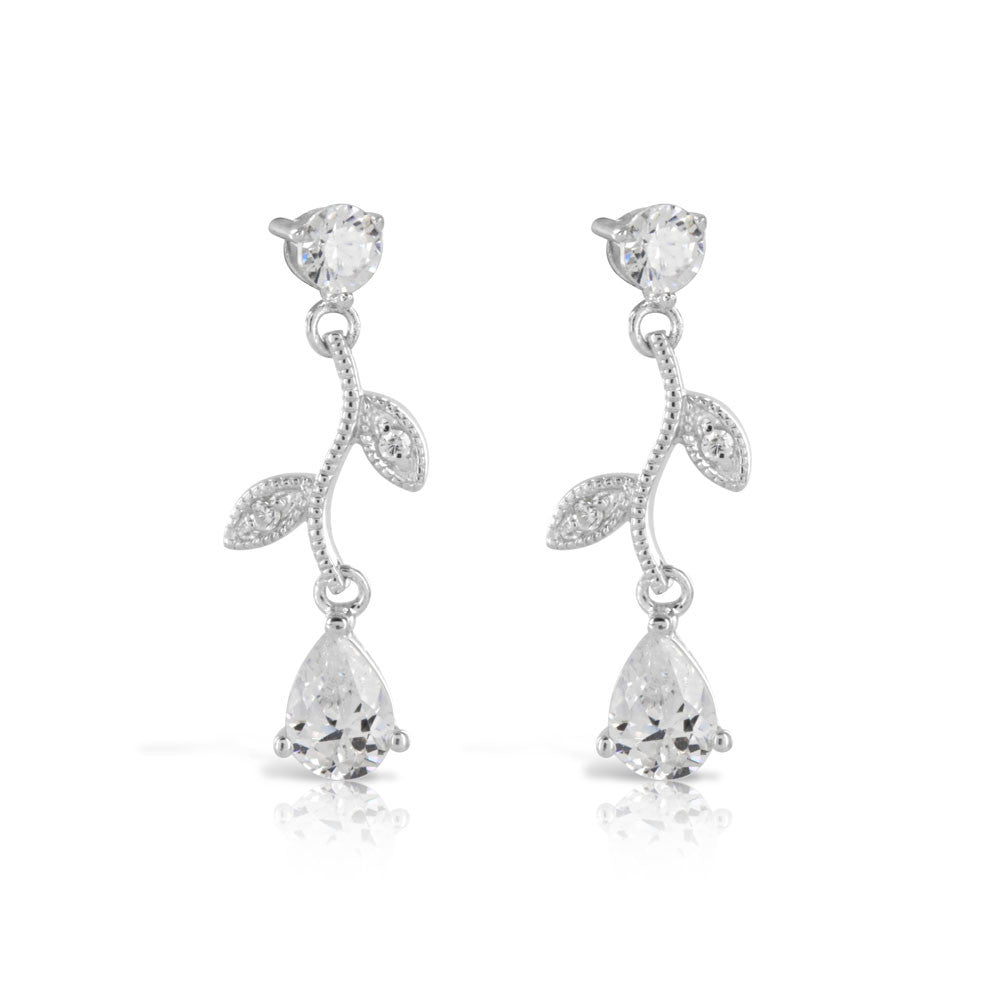 Organic Bridal Silver Dangle Earrings - www.sparklingjewellery.com