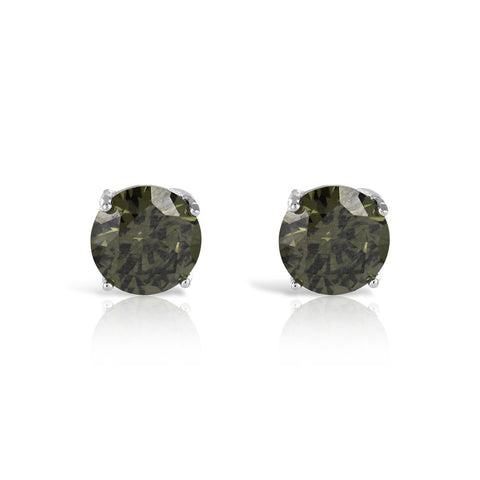 Olive Green Sterling Silver Stud Earrings - www.sparklingjewellery.com