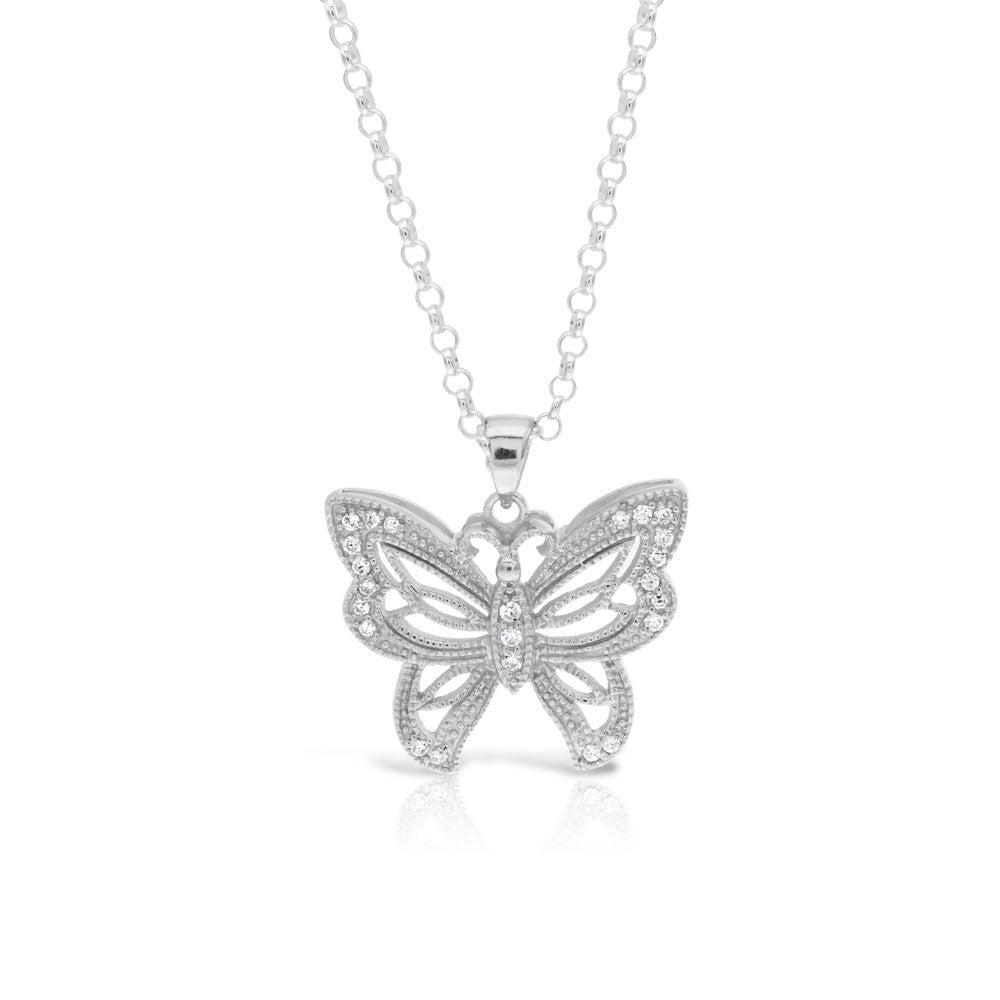 Silver Vintage Butterfly Pendant - www.sparklingjewellery.com