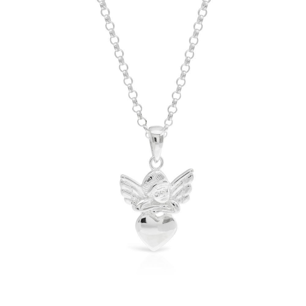 Silver Guardian Angel Heart Pendant - www.sparklingjewellery.com