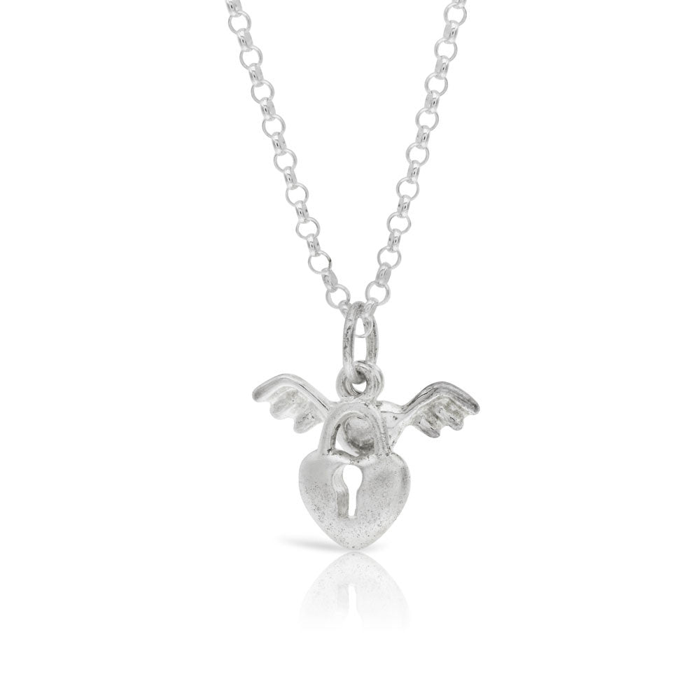 Angel Wing Key Heart Pendant Sterling Silver - www.sparklingjewellery.com