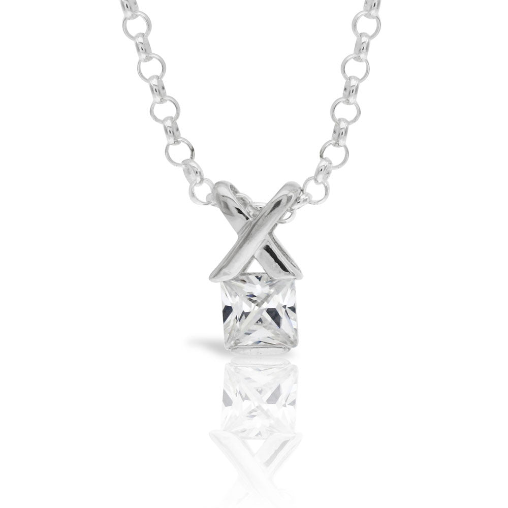 Square Solitaire Kiss Pendant - www.sparklingjewellery.com