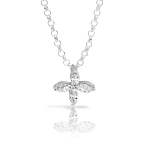 Clear Silver Flower Pendant - www.sparklingjewellery.com