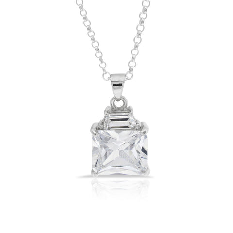 Princess Cut Silver Necklace Pendant - www.sparklingjewellery.com