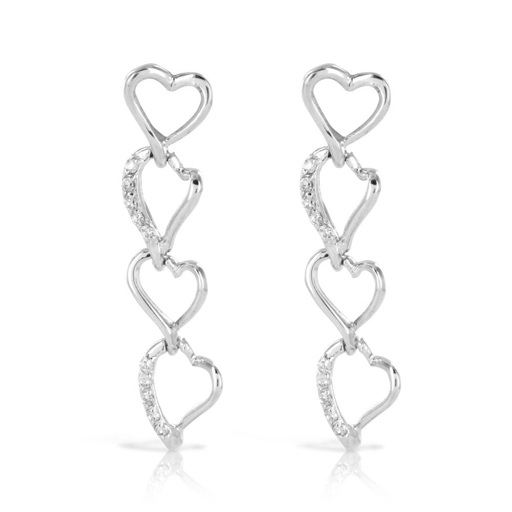 Long Heart Drop Silver Earrings - www.sparklingjewellery.com