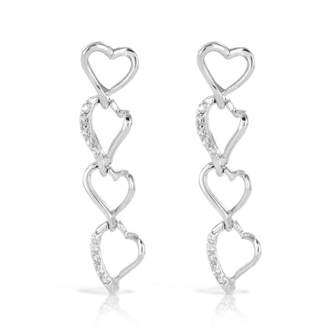 Long Heart Drop Silver Earrings - www.sparklingjewellery.com