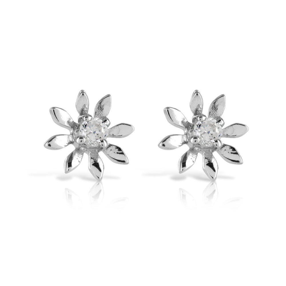 Gerbra Flower Silver Earrings - www.sparklingjewellery.com