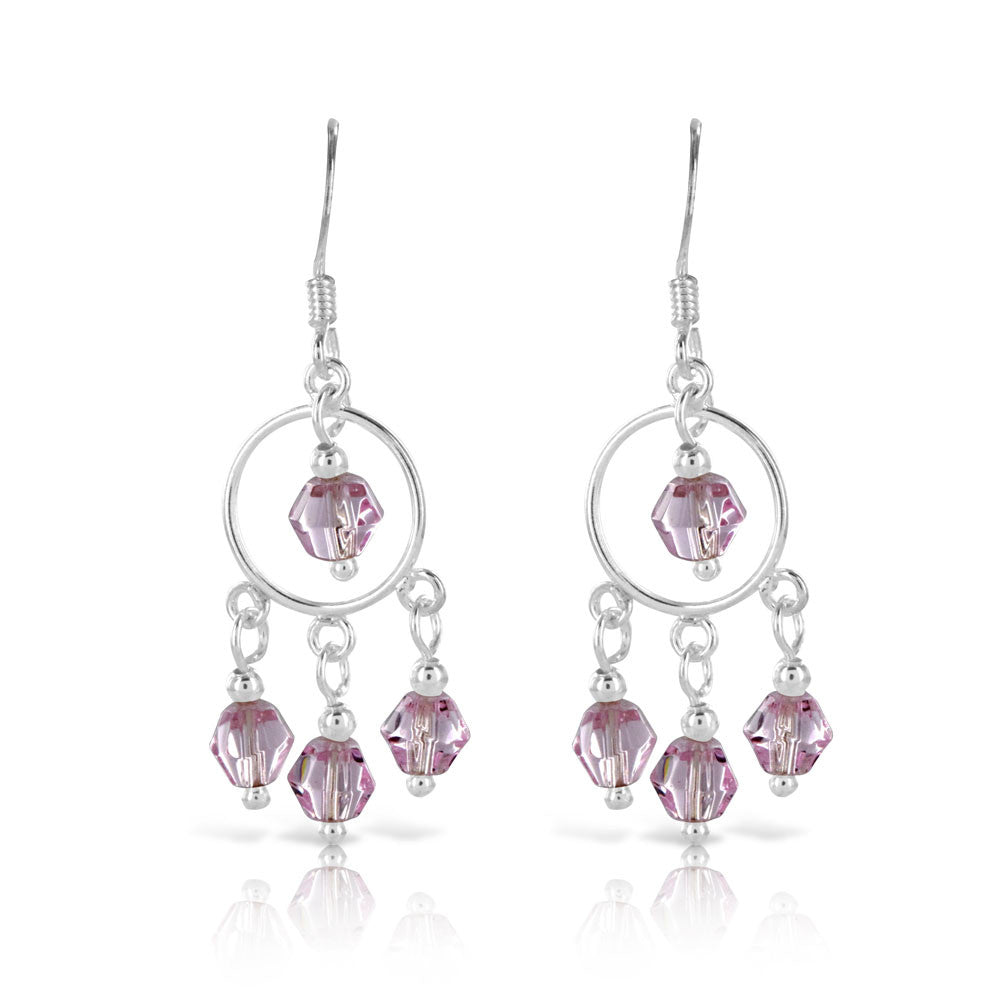 Pink Dream Catcher Silver Earrings - www.sparklingjewellery.com