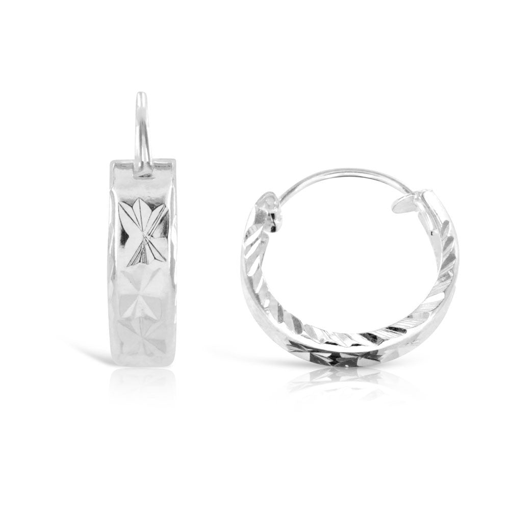 Small Diamond Cut Hoop Silver Earrings - www.sparklingjewellery.com