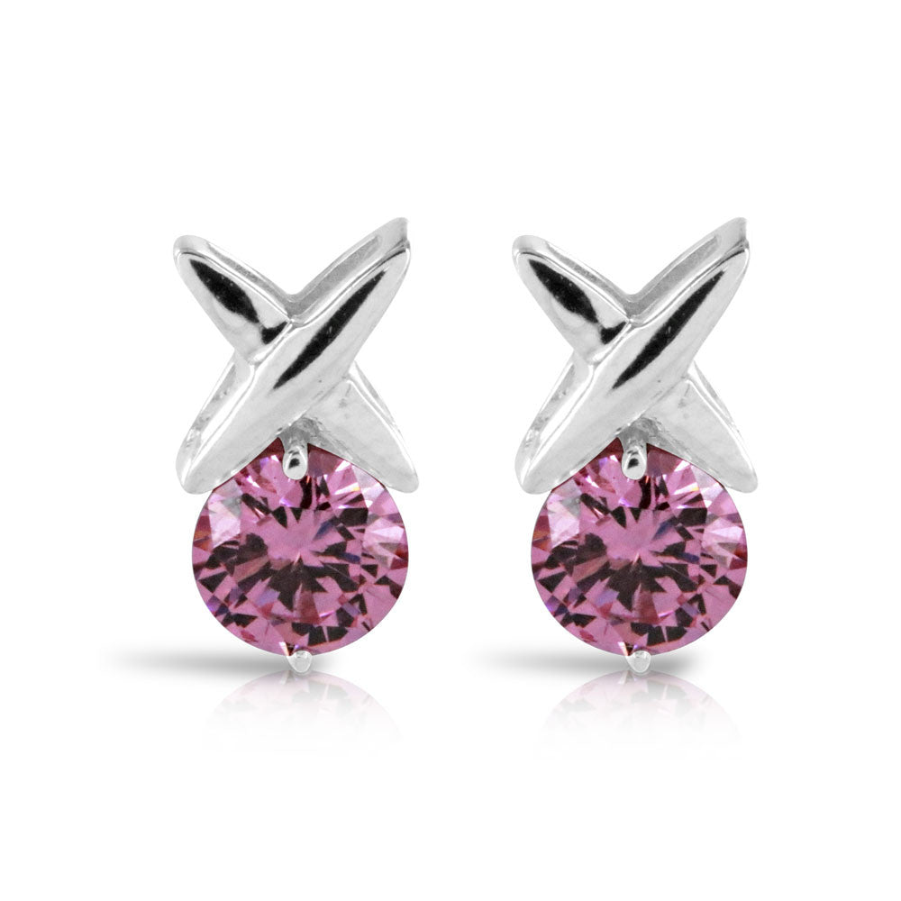 Pink Sapphire Hug & Kiss Silver Earrings - www.sparklingjewellery.com