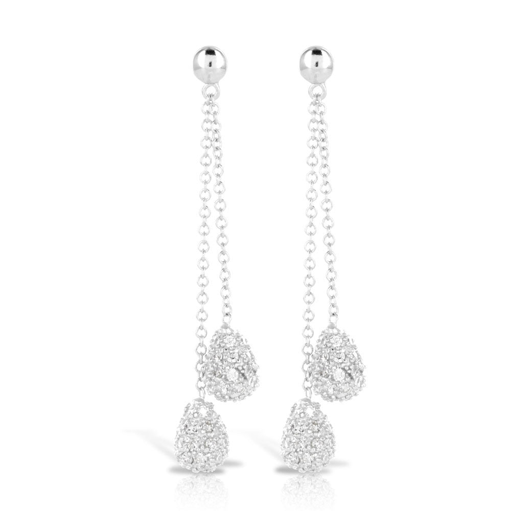 Pave Luxury Drop Silver Earrings - www.sparklingjewellery.com