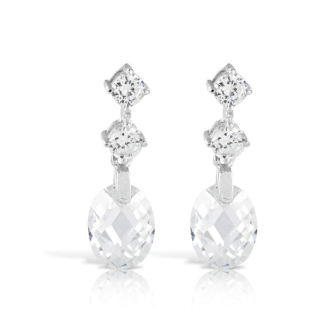 Silver Wedding Cushion Cut Earrings - www.sparklingjewellery.com