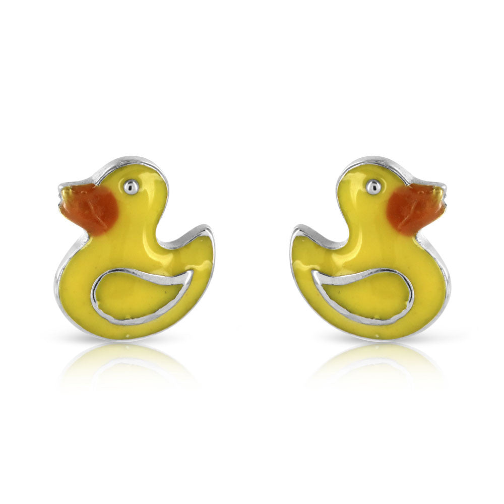 Yellow Duck Silver Stud Earrings - www.sparklingjewellery.com