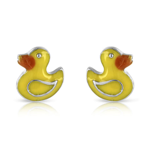 Yellow Duck Silver Stud Earrings - www.sparklingjewellery.com