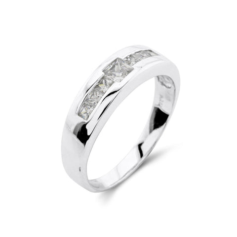 Mens CZ Silver Wedding Ring - www.sparklingjewellery.com