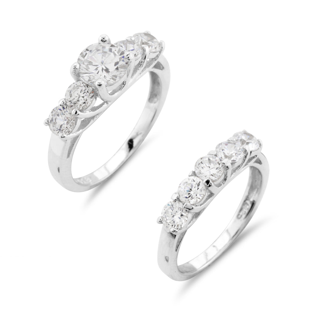 Wedding and Engagement Ring Set Sterling Silver - www.sparklingjewellery.com