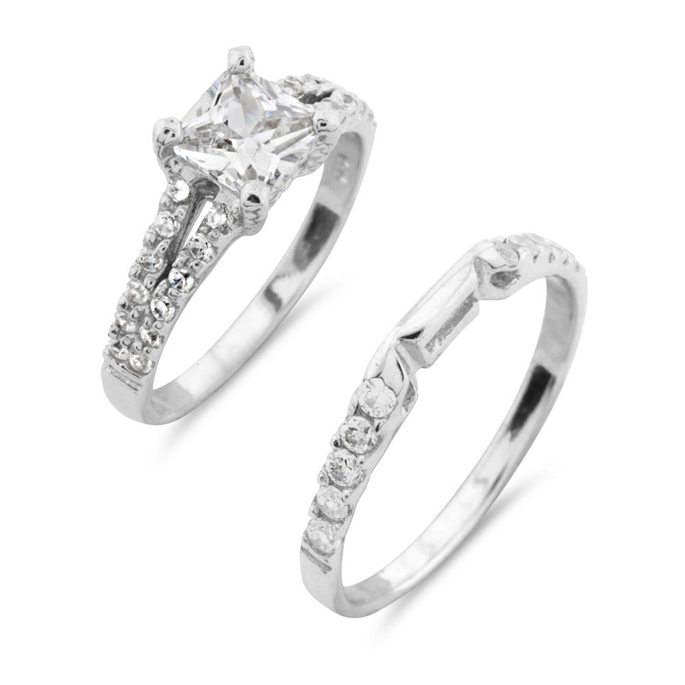 Silver Wedding Ring Set - www.sparklingjewellery.com