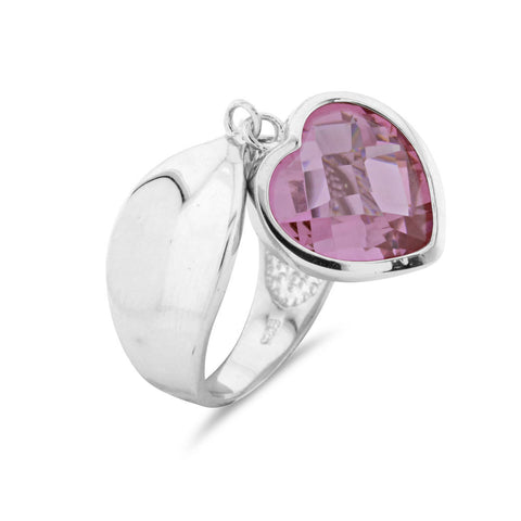 Pink Heart Charm Ring - www.sparklingjewellery.com