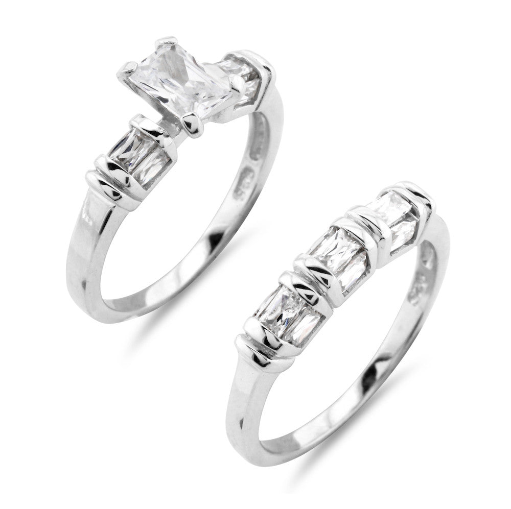 Bamboo Wedding and Engagement Ring Set - www.sparklingjewellery.com
