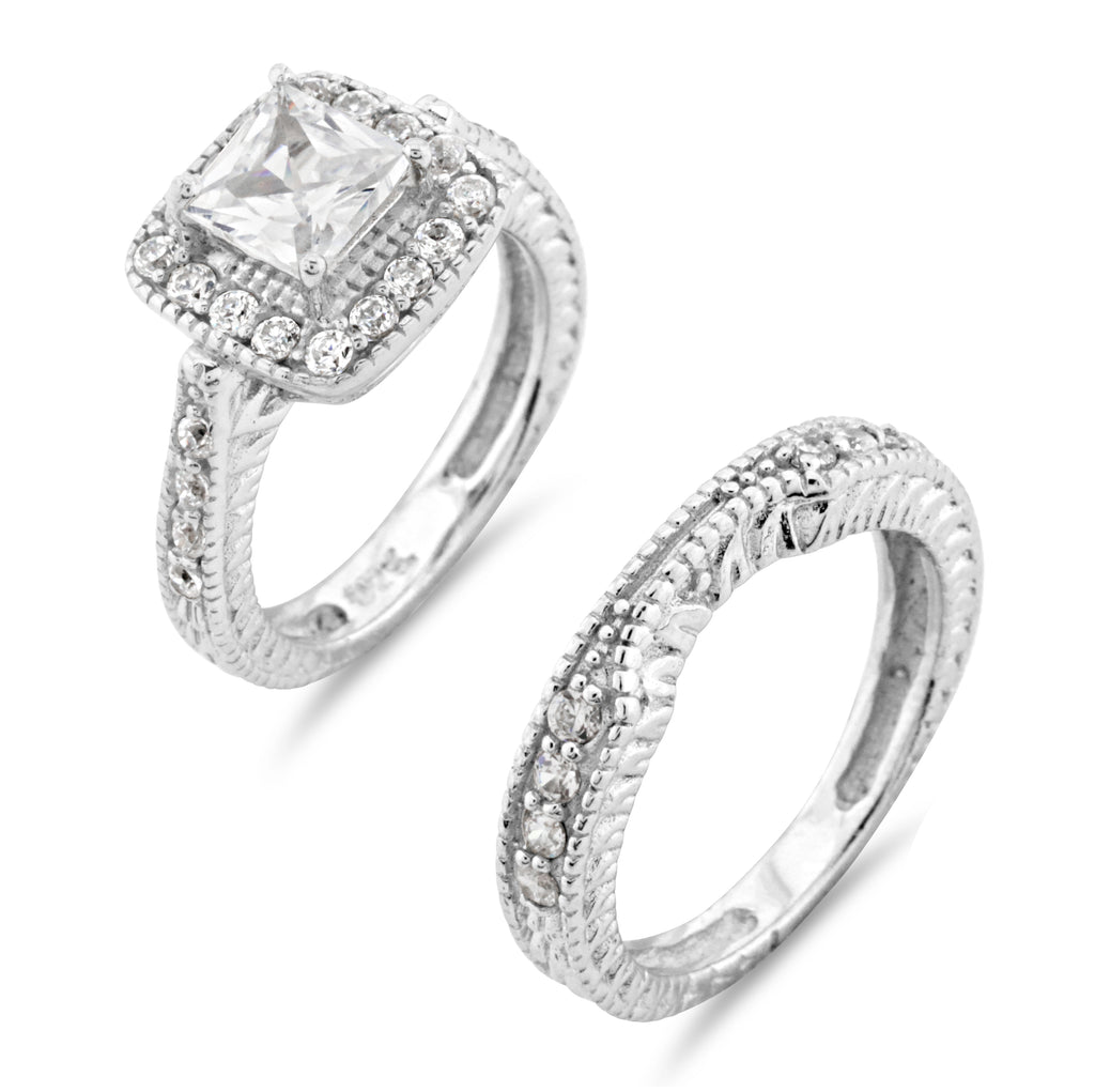 Vintage Princess Cut Bridal Ring Set - www.sparklingjewellery.com